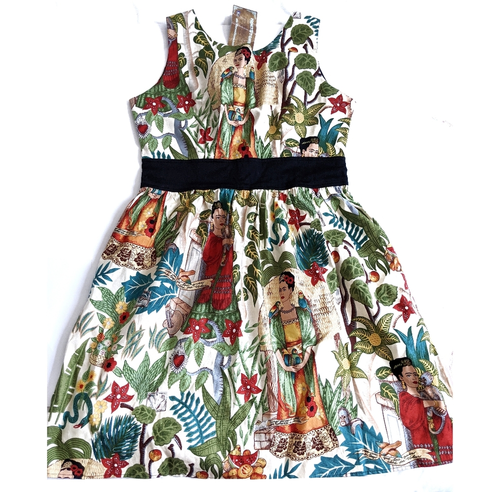 NWT Hemet Frida Kahlo Head Over Wheels Tropical Print Vintage Dress Small